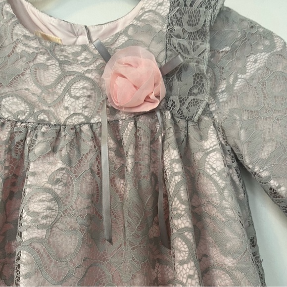 Laura Ashley Light Pink and Gray Lace Dress Girl’s size 5 short sleeve party - Picture 4 of 9
